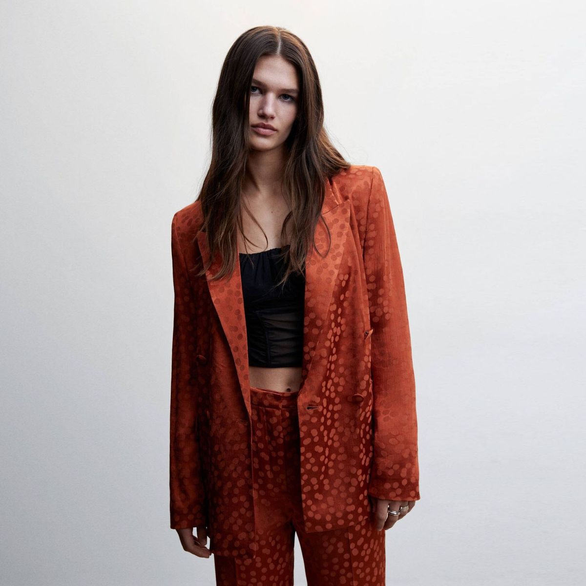 MANGO - Blazer Satinada Estampada Mujer Mango