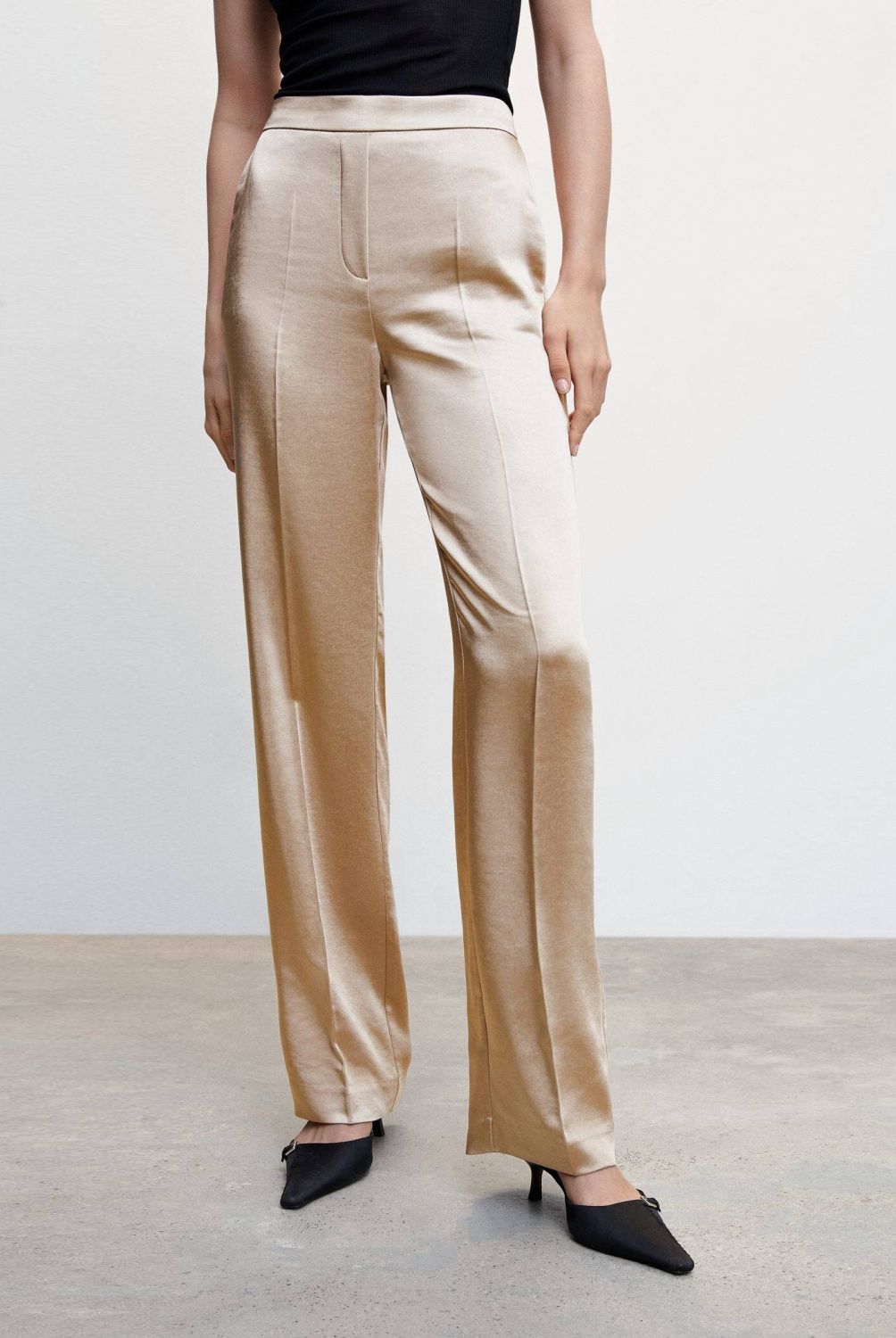 MANGO - Pantalón Satinado Cintura Elástica Mujer Mango