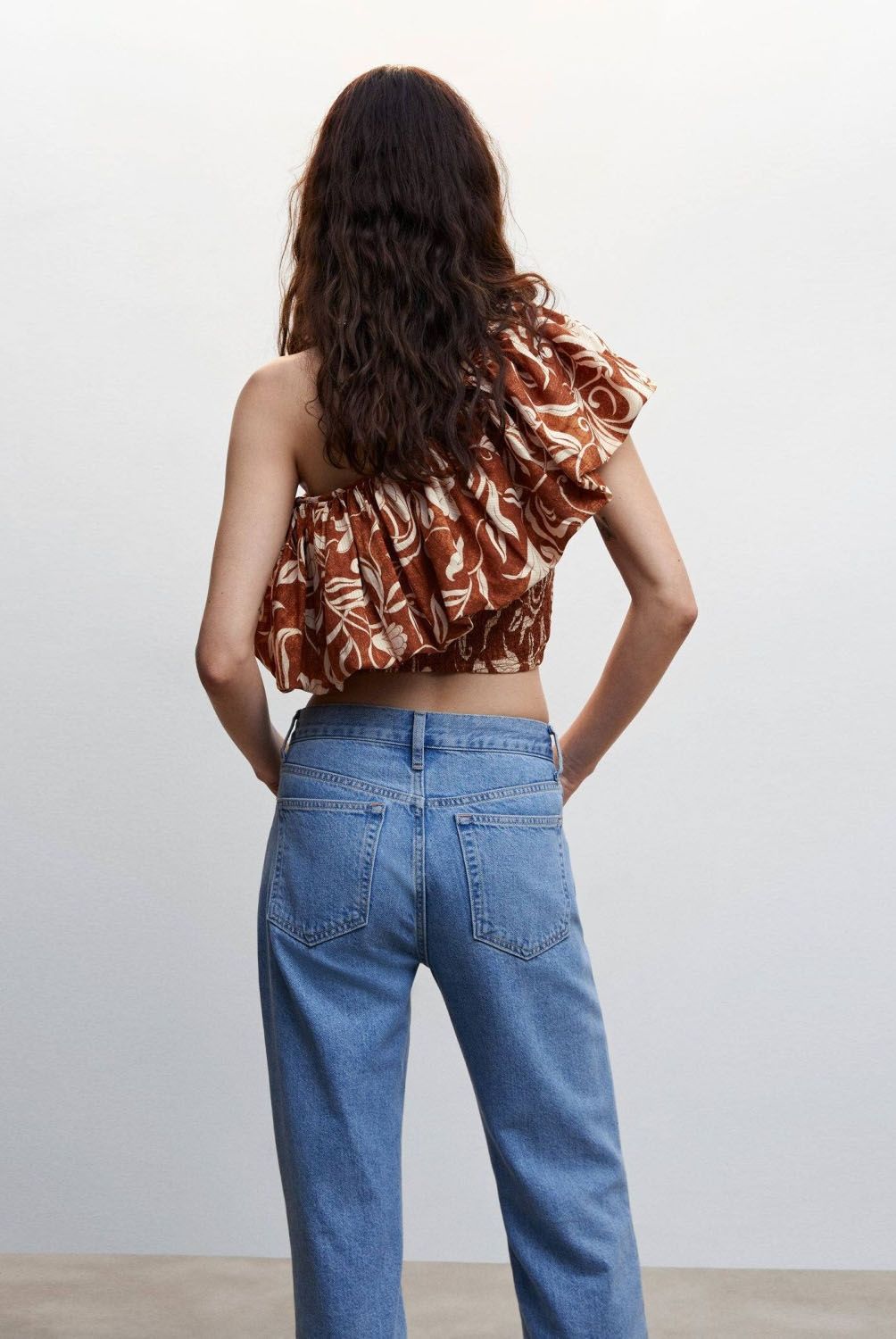 MANGO - Crop Top Asimétrico Volantes Mujer Mango