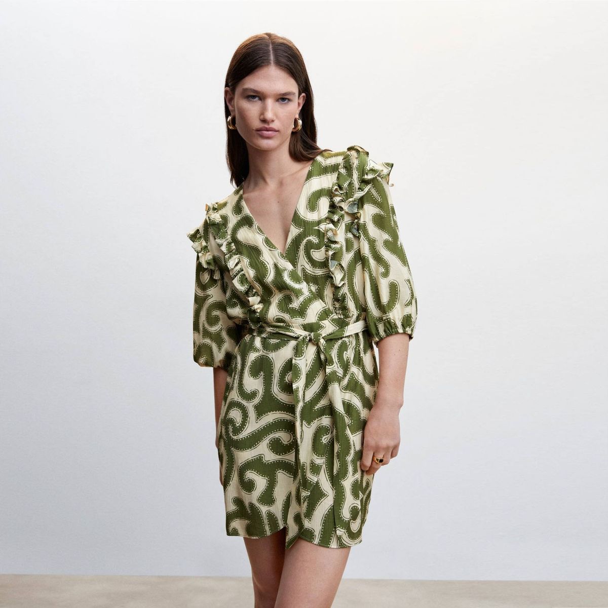 MANGO - Vestido Estampado Volantes Mujer Mango