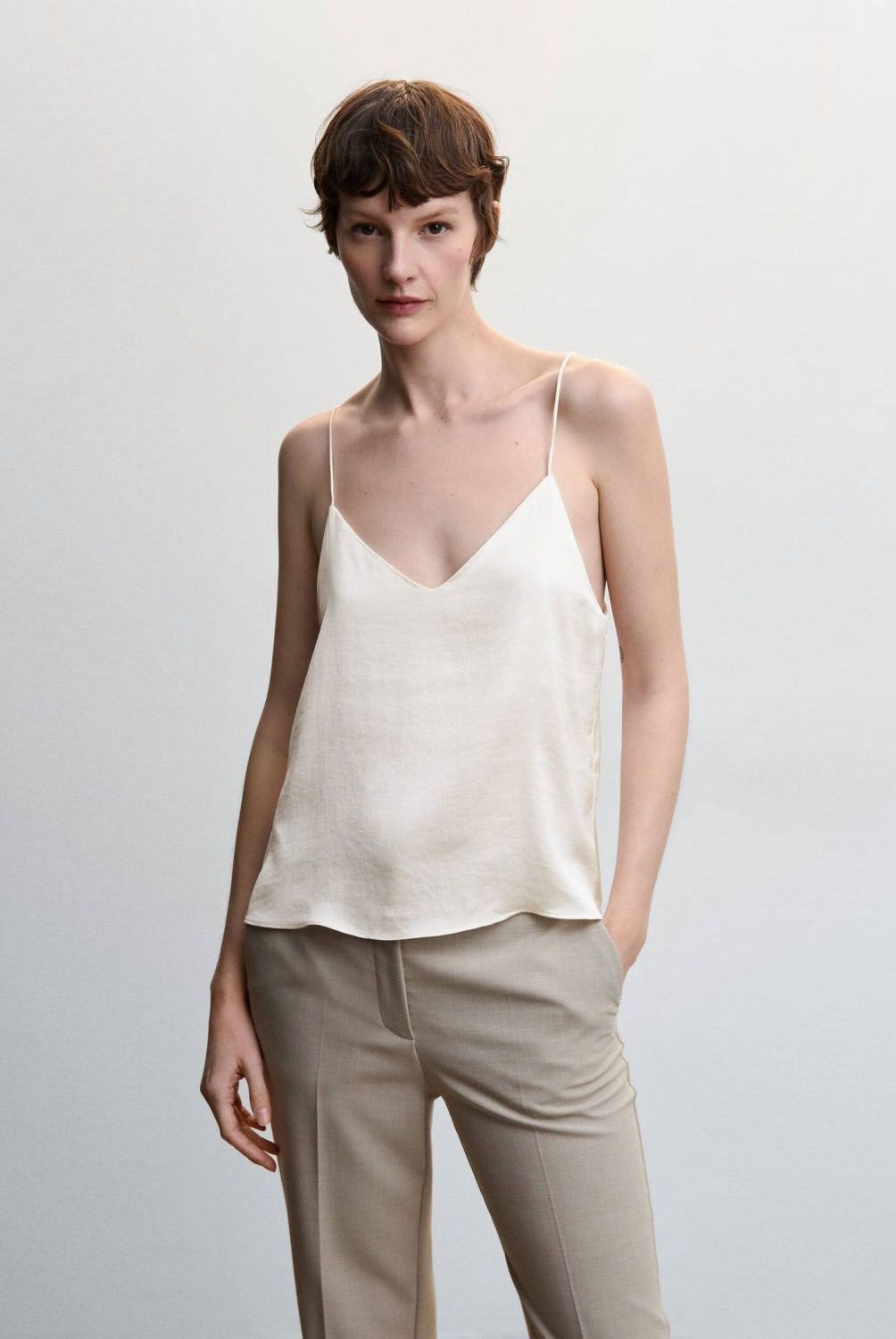 MANGO - Crop Top Satinado Tirantes Mujer Mango