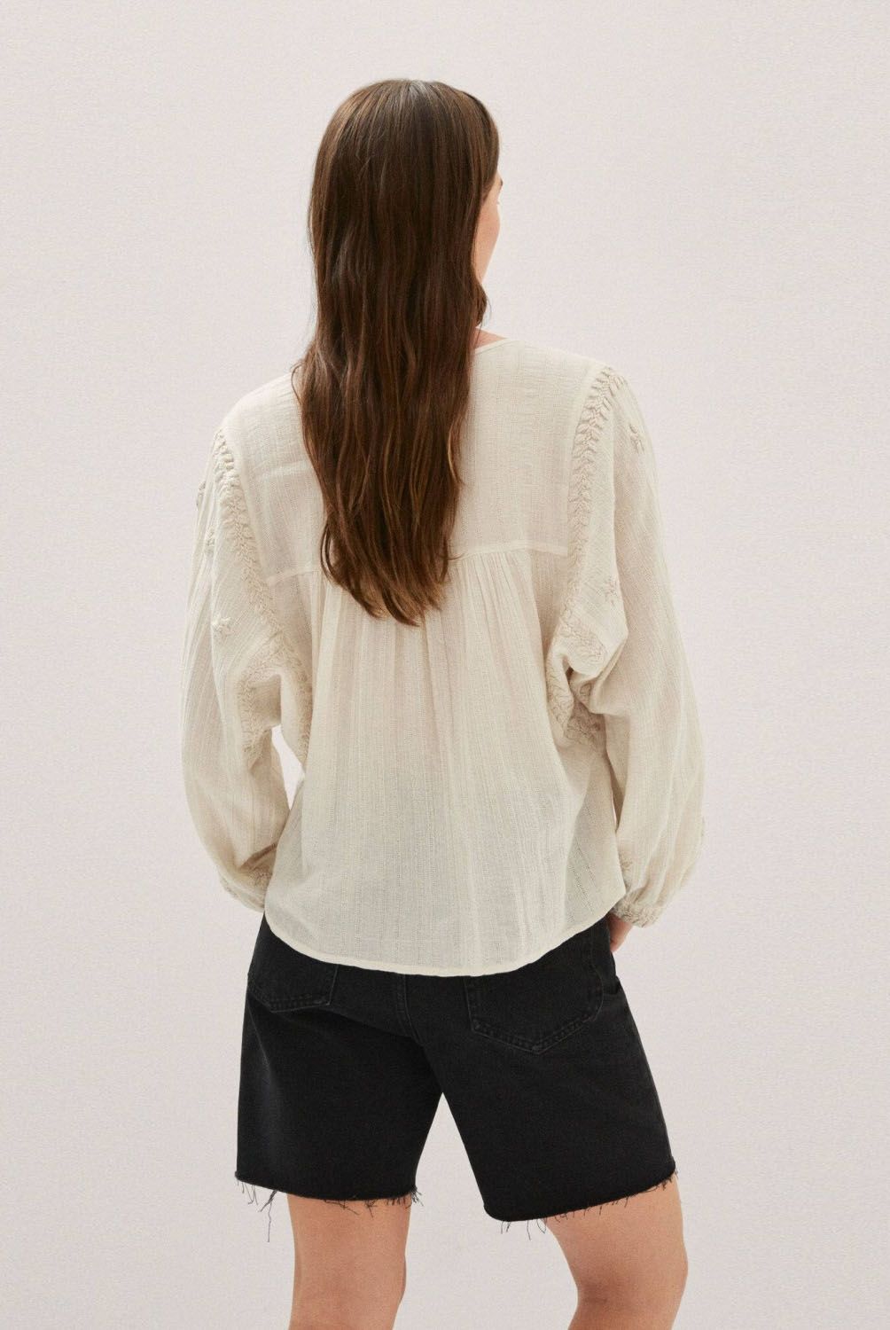 MANGO - Blusa Bordada Manga Abullonada Mujer Mango