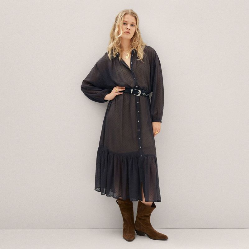MANGO - Vestido Camisero Plumeti Mujer Mango