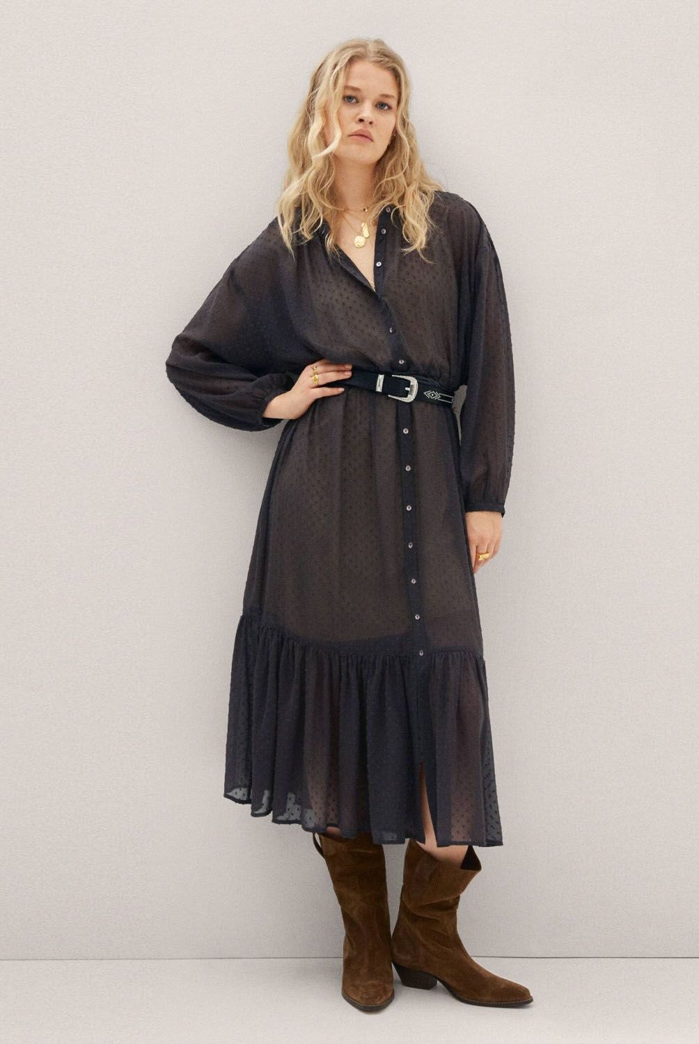 MANGO - Vestido Camisero Plumeti Mujer Mango
