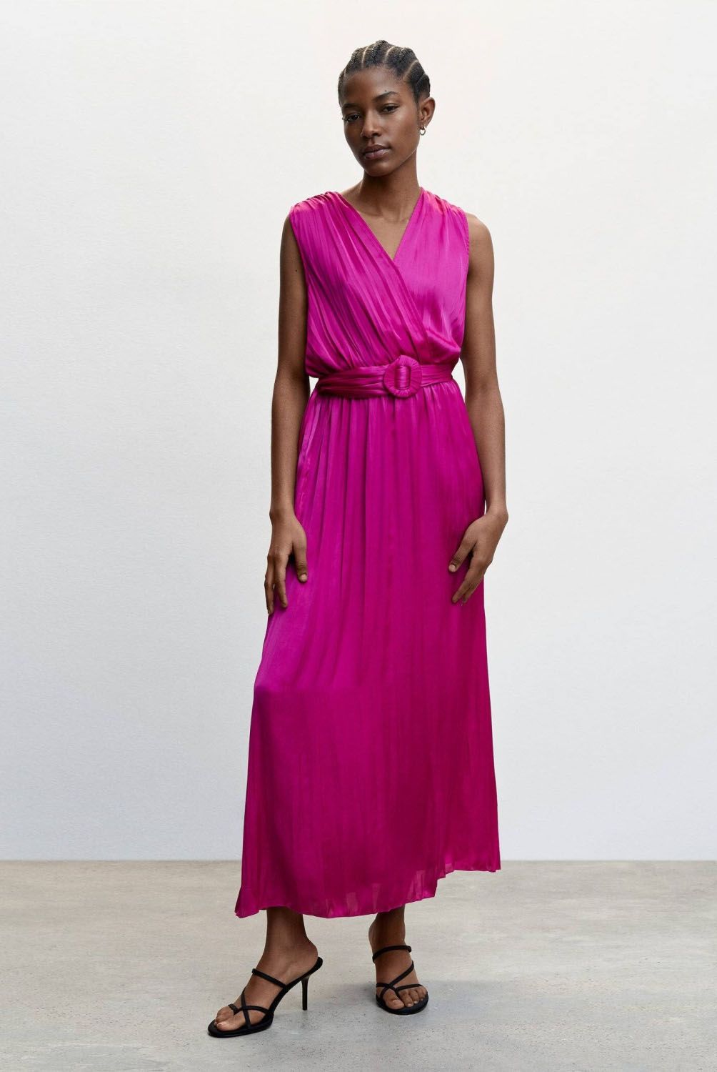 MANGO - Vestido Plisado Satinado Mujer Mango