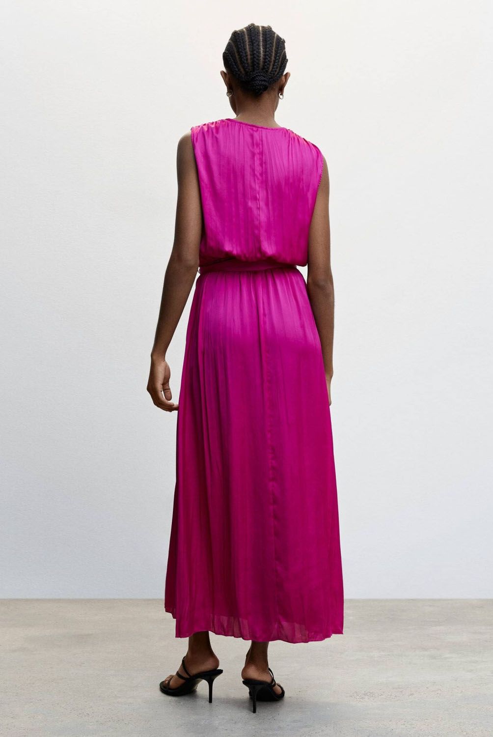 MANGO - Vestido Plisado Satinado Mujer Mango