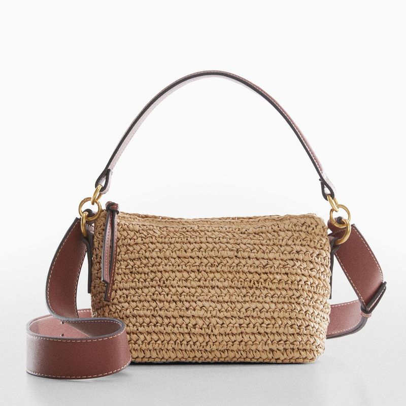 MANGO - Bolso Bandolera Fibra Natural  Mujer Mango