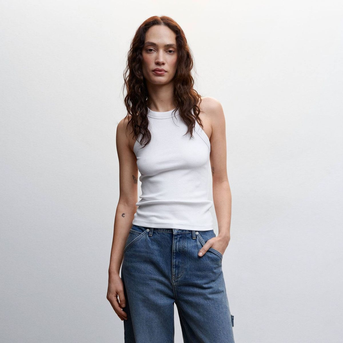 MANGO - Polera Canalé Algodón Mujer Mango