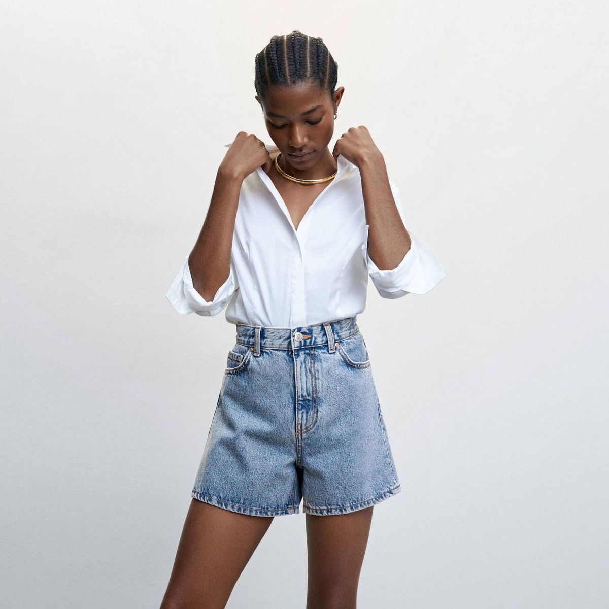 MANGO - Shorts Vaqueros Tiro Alto Mujer Mango