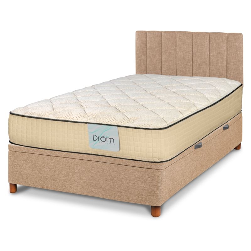 DROM - Cama Cajón Beige Moln 1.5 Plazas 105X200  + Respaldo Tubular Beige Drom