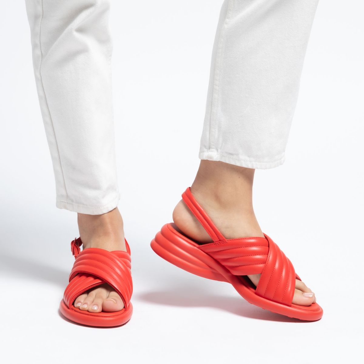 CAMPER - Sandalia Mujer Cuero Rojo Camper