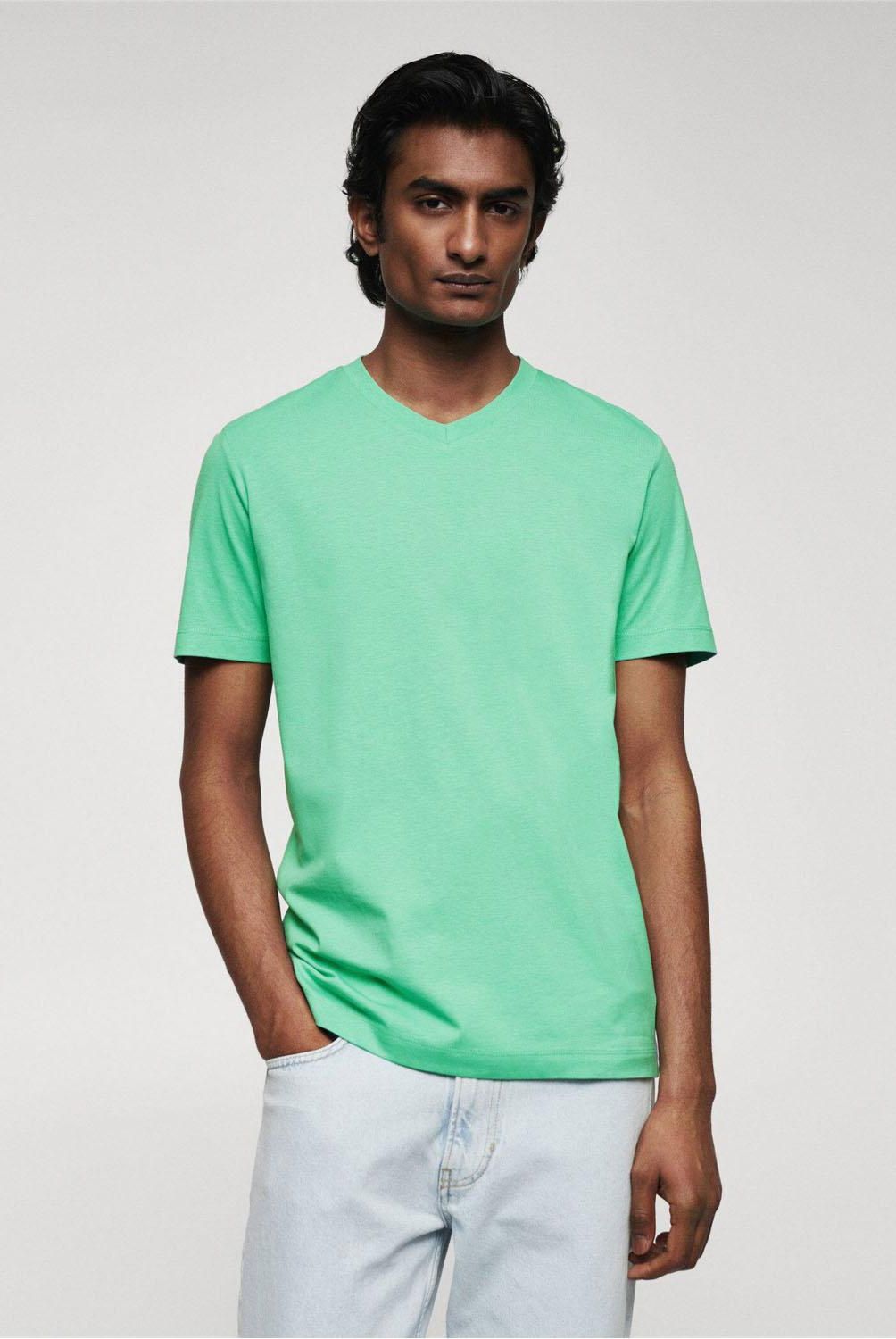MANGO MAN - Polera Cuello Pico 100% Algodón Hombre Mango Man