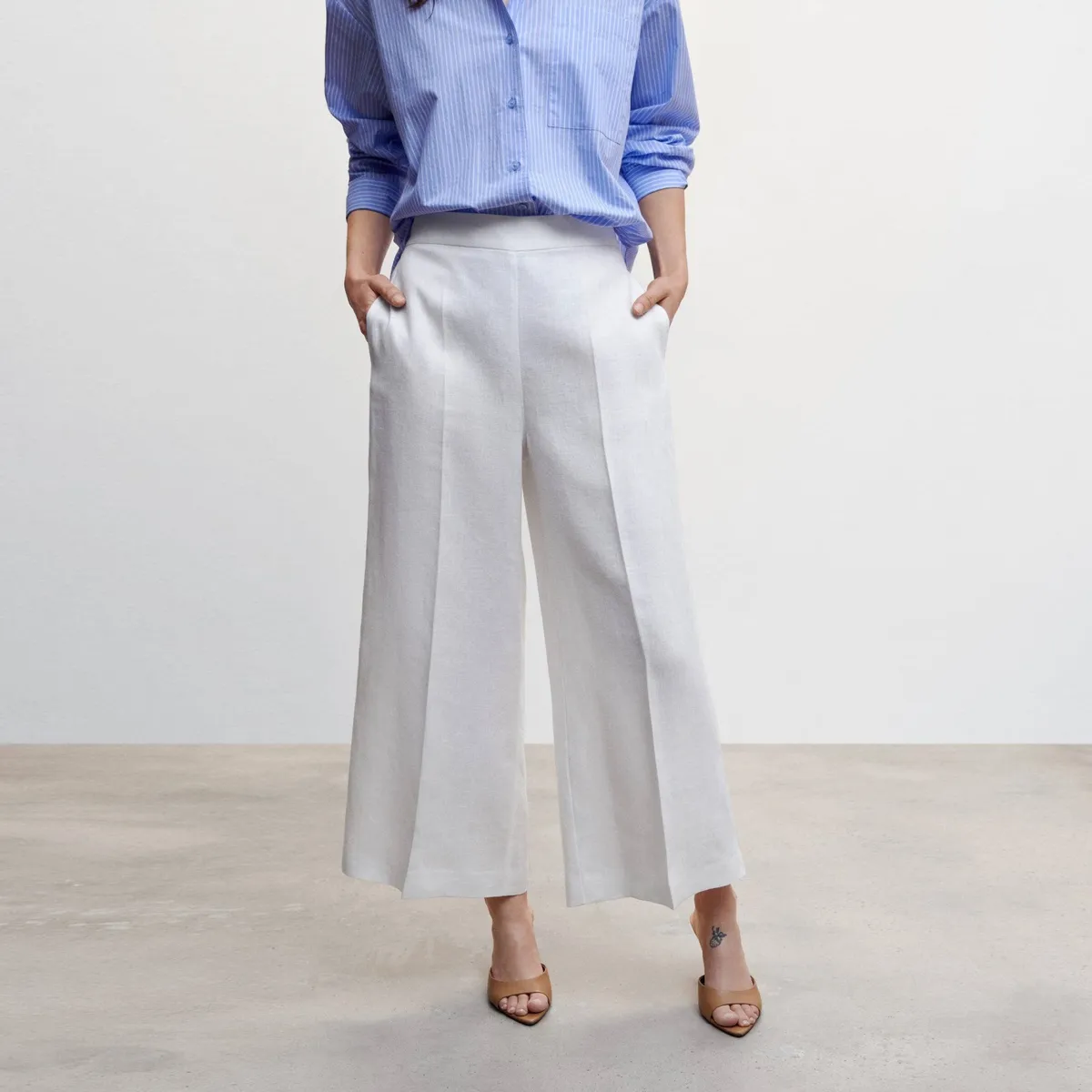 MANGO - Pantalón Culotte 100% Lino Mujer Mango
