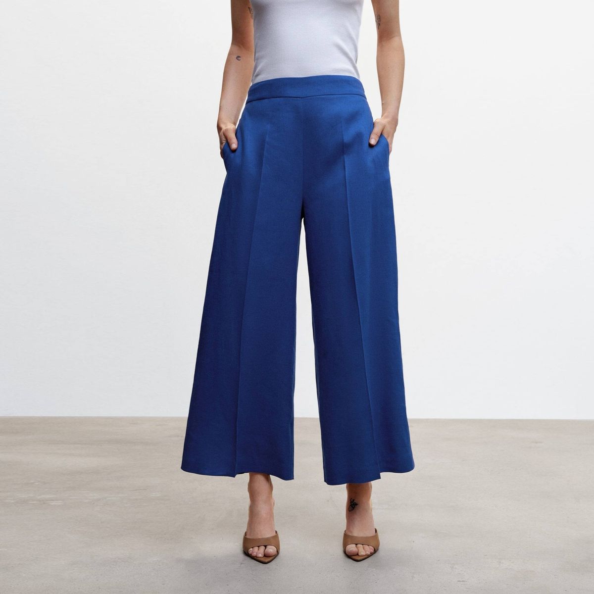 MANGO - Pantalón Culotte 100% Lino Mujer Mango