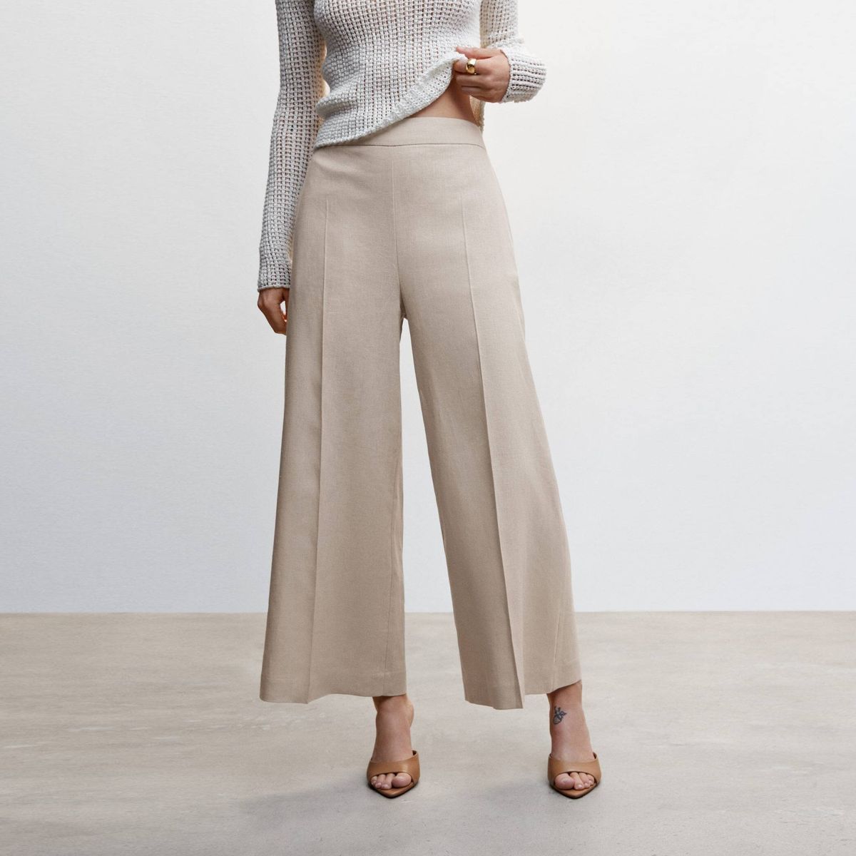 MANGO - Pantalón Culotte 100% Lino Mujer Mango