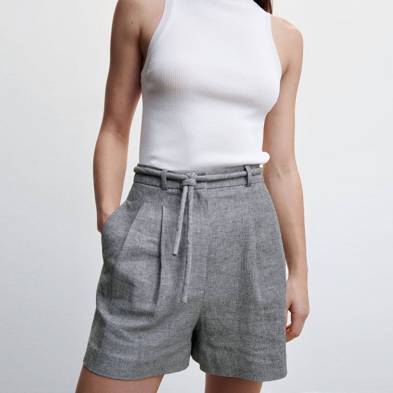 MANGO Shorts Lino Cordón Mujer Mango