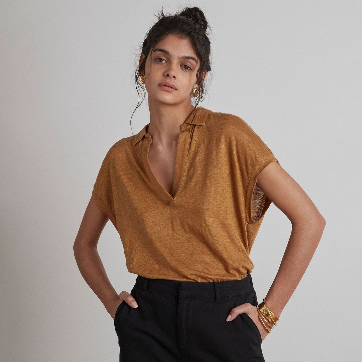 MAISON 123 - Polera Manga Corta Lino Mujer 123