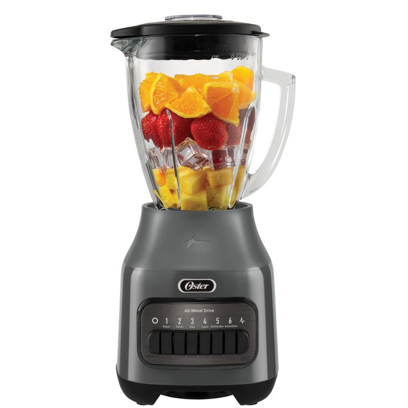 OSTER - Licuadora 6 velocidades más Pulso Vaso de Vidrio 1.5 Lt 800 W Gris BLSTPEG-GPB Oster