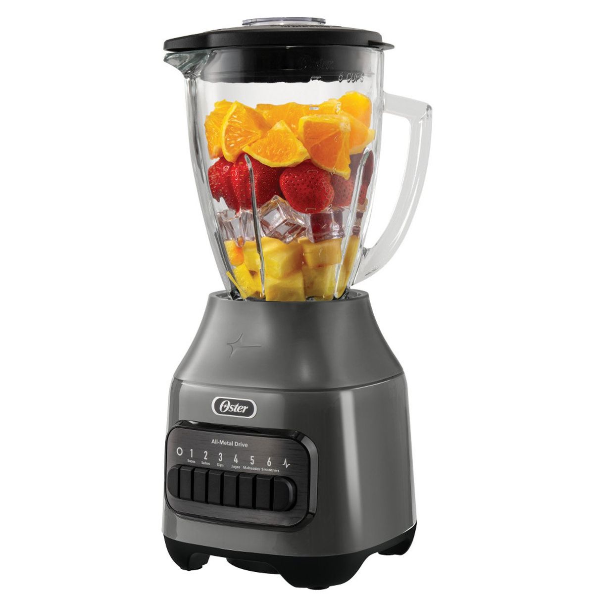OSTER - Licuadora 6 velocidades más Pulso Vaso de Vidrio 1.5 Lt 800 W Gris BLSTPEG-GPB Oster