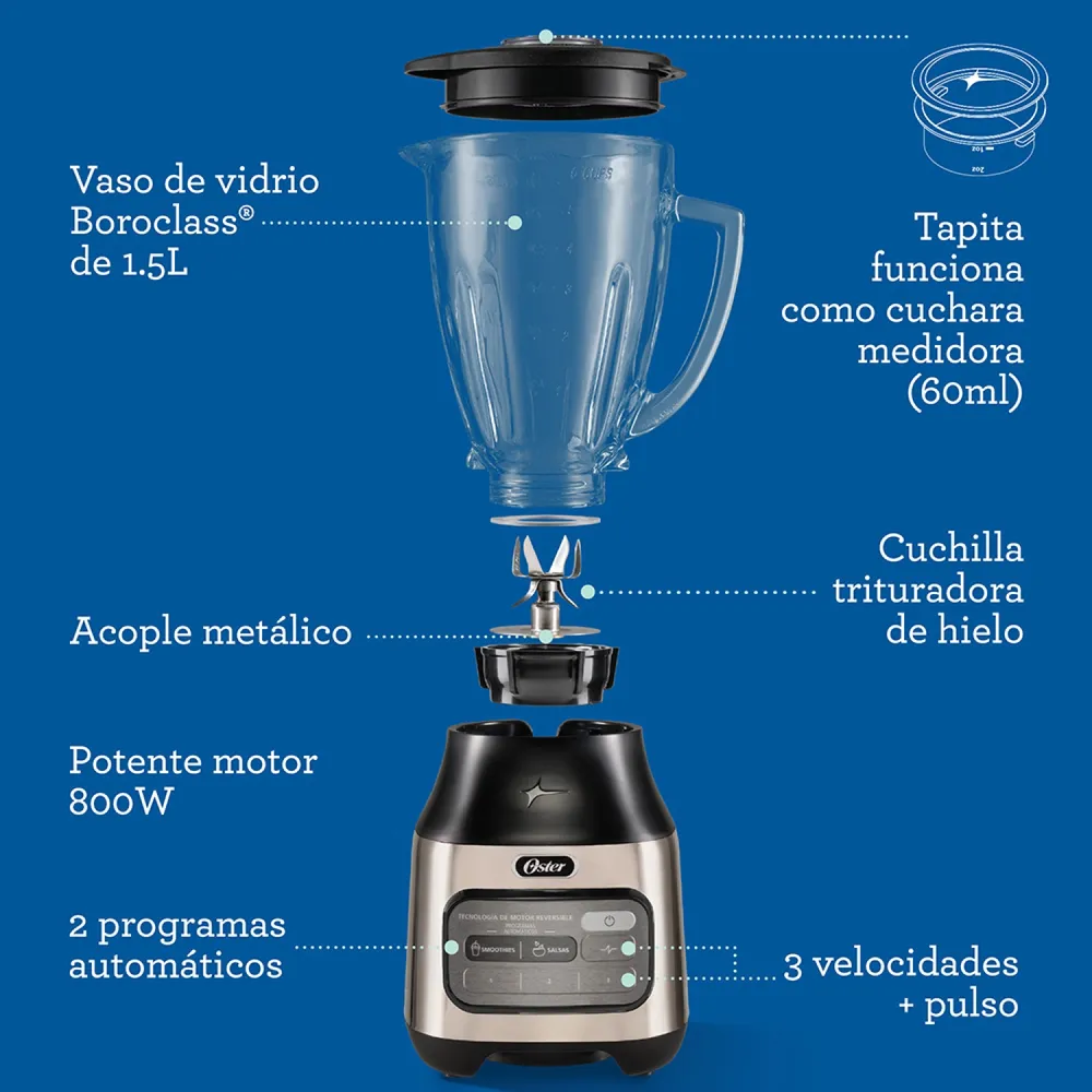 Oster Licuadora Reversible 1.5 L Acero Inoxidable BLSTPEG-NRT, foto 11