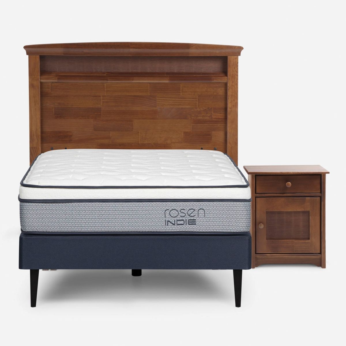 ROSEN - Cama Europea Indie 1.5 Plazas + Respaldo + 1 Velador Rosen