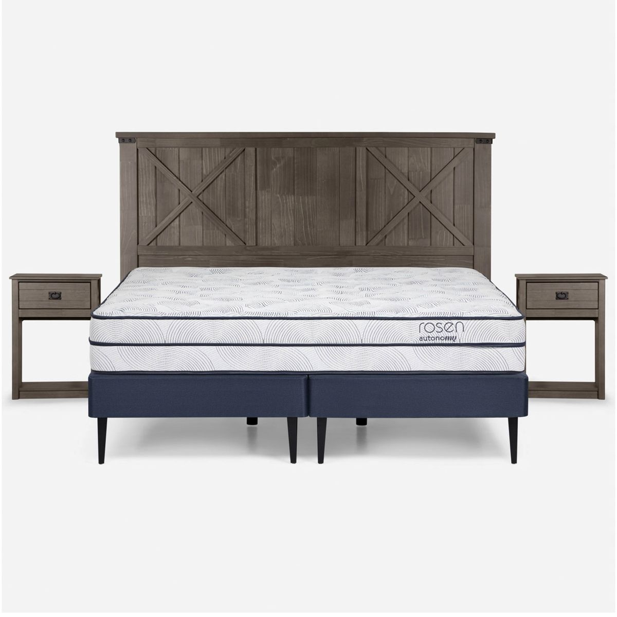 ROSEN - Cama Europea Autonomy 2 Plazas + Respaldo + 2 Veladores Rosen