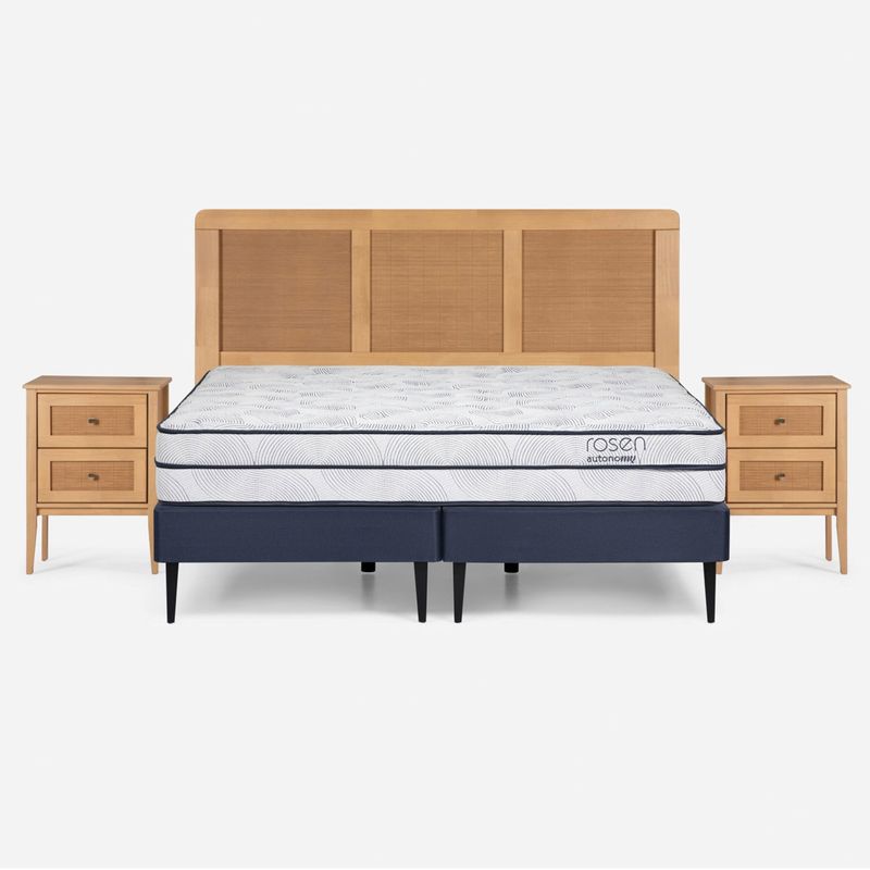 ROSEN - Cama Europea Autonomy 2 Plazas + Respaldo + 2 Veladores Rosen