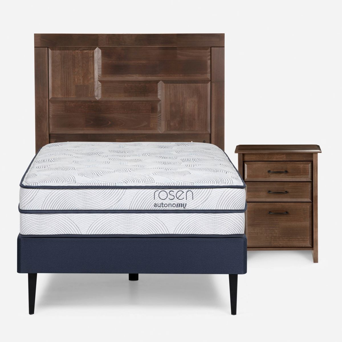 ROSEN - Cama Europea Autonomy 1.5 Plazas + Respaldo + 1 Velador Rosen