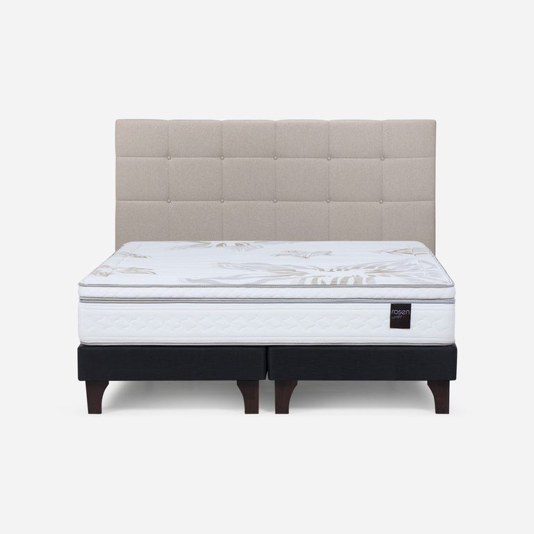 Cama Europea Art 4 King x 2.00mt Base Dividida + Respaldo Issey Niebla