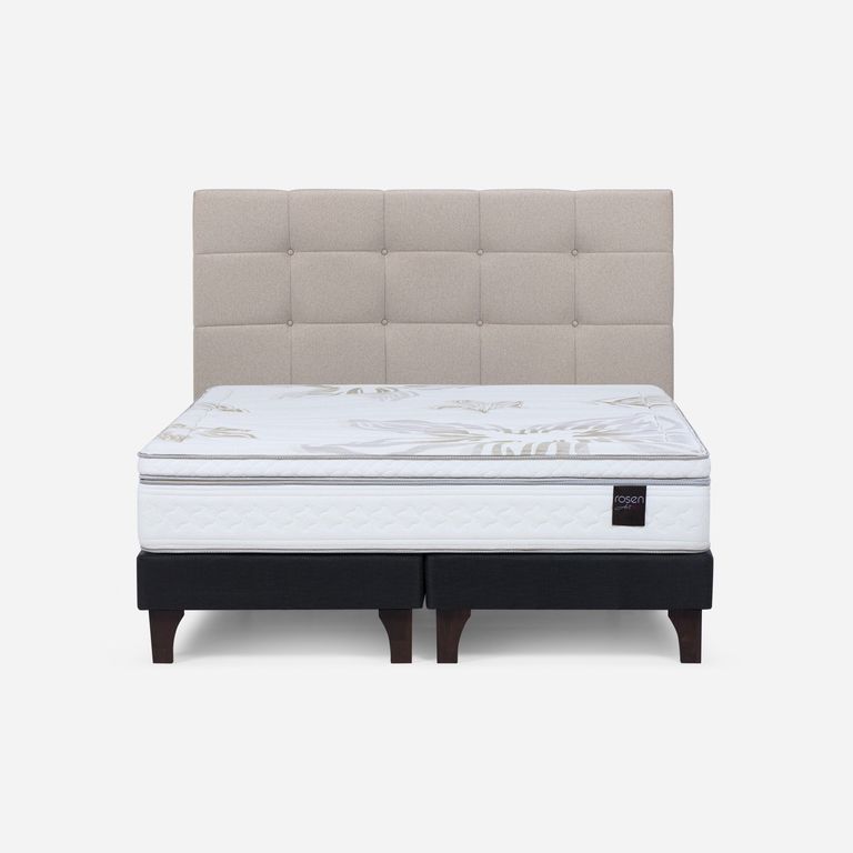 Cama Europea Art 4 2 Plazas x 2.00mt Base Dividida + Respaldo Issey Niebla
