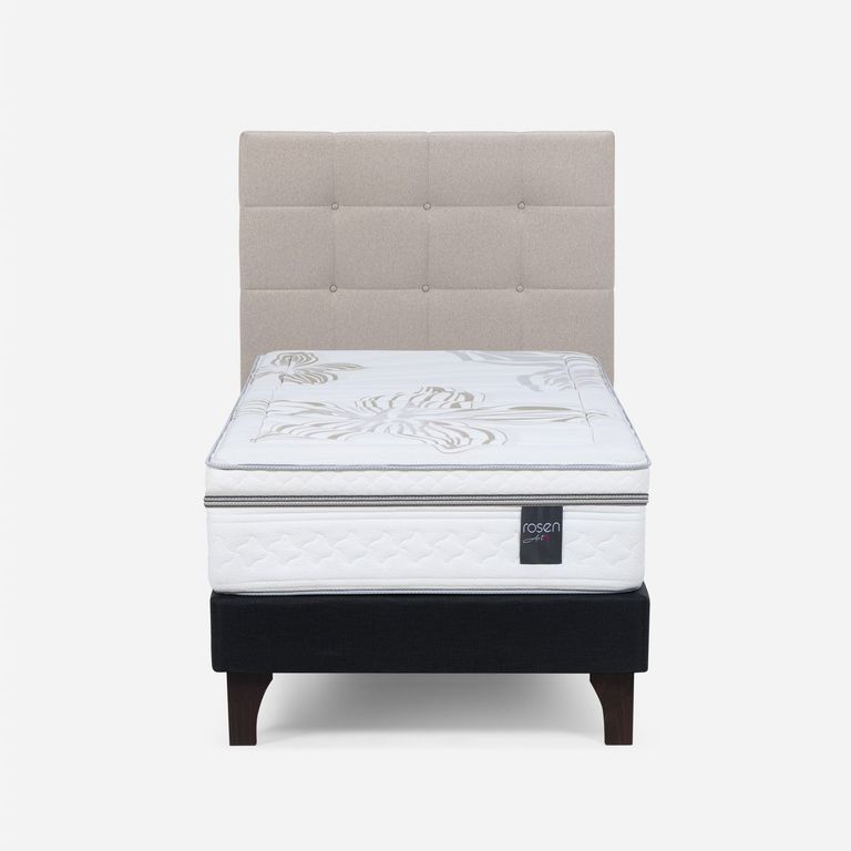 Cama Europea Art 4 1.5 Plazas x 2.00mt + Respaldo Issey Niebla