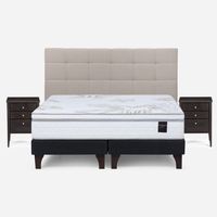 Cama Europea Art 4 King + Respaldo + 2 Veladores