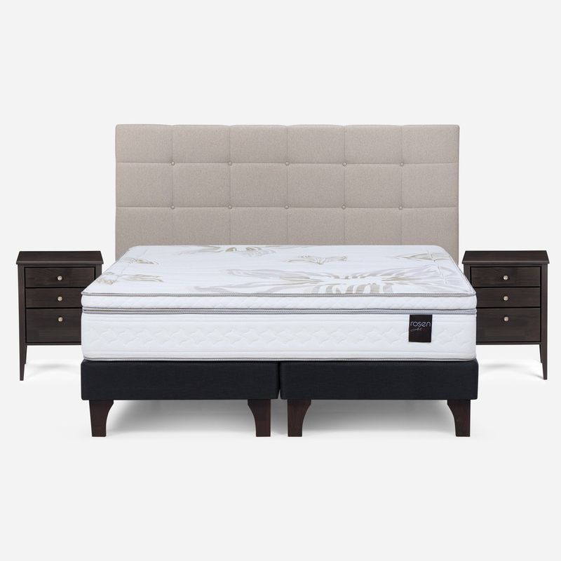 ROSEN - Cama Europea Art 4 King + Respaldo + 2 Veladores Rosen