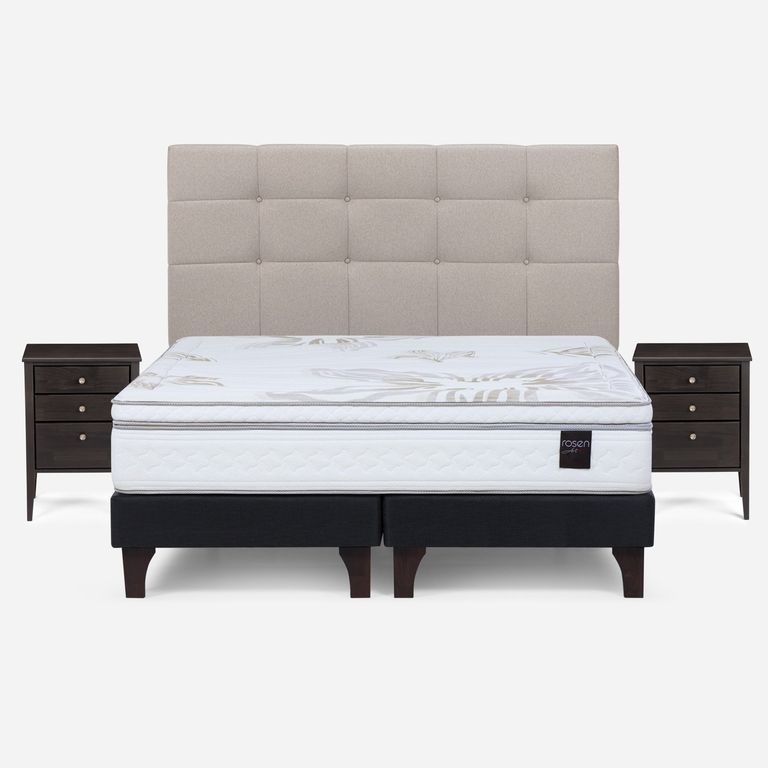 Cama Europea Art 4 2 Plazas x 2.00mt Base Dividida + Respaldo + 2 Veladores