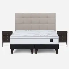 ROSEN - Cama Europea Art 4 2 Plazas + Respaldo + 2 Veladores