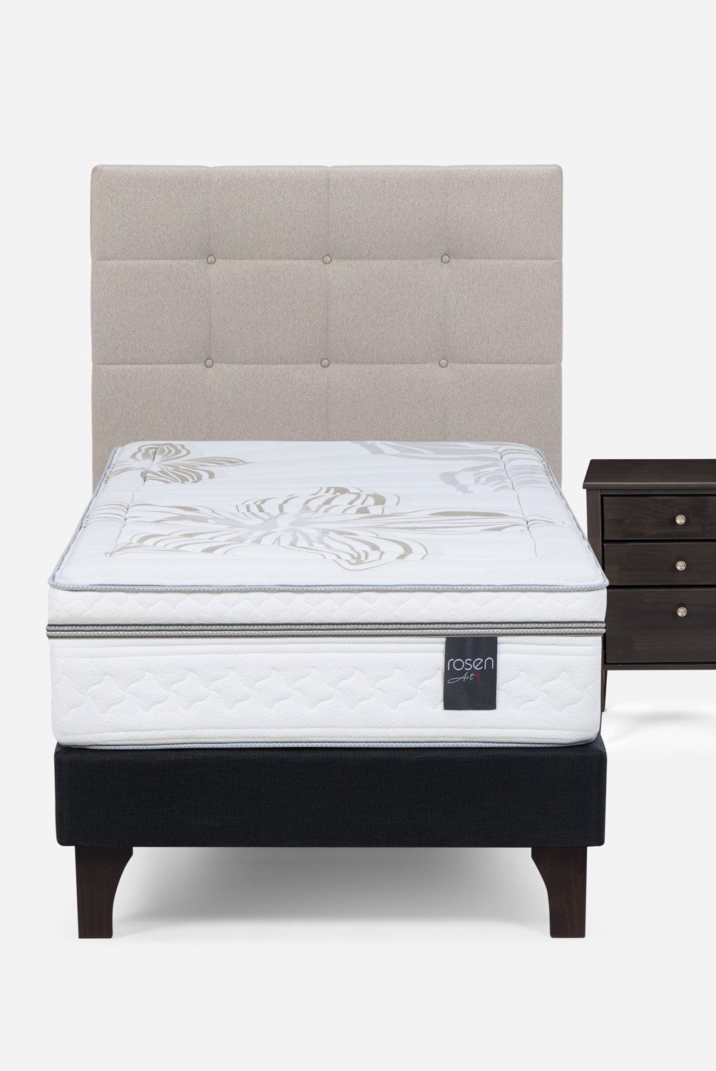 ROSEN - Cama Europea Art 4 1.5 Plazas + Respaldo + Velador Rosen