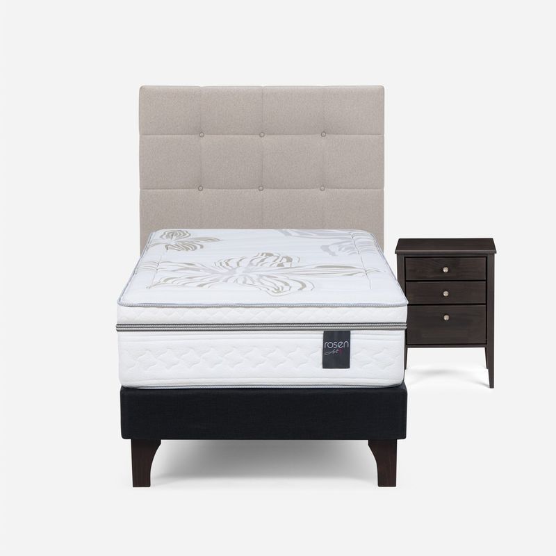 ROSEN - Cama Europea Art 4 1.5 Plazas + Respaldo + Velador Rosen