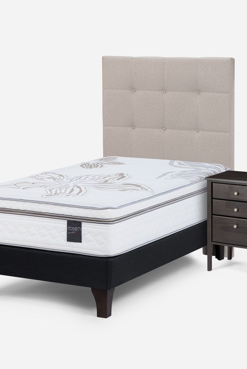 ROSEN - Cama Europea Art 4 1.5 Plazas + Respaldo + Velador Rosen