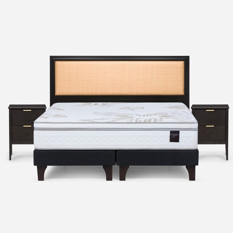 ROSEN - Cama Europea Art 4 King Rosen + 2 Veladores + Respaldo