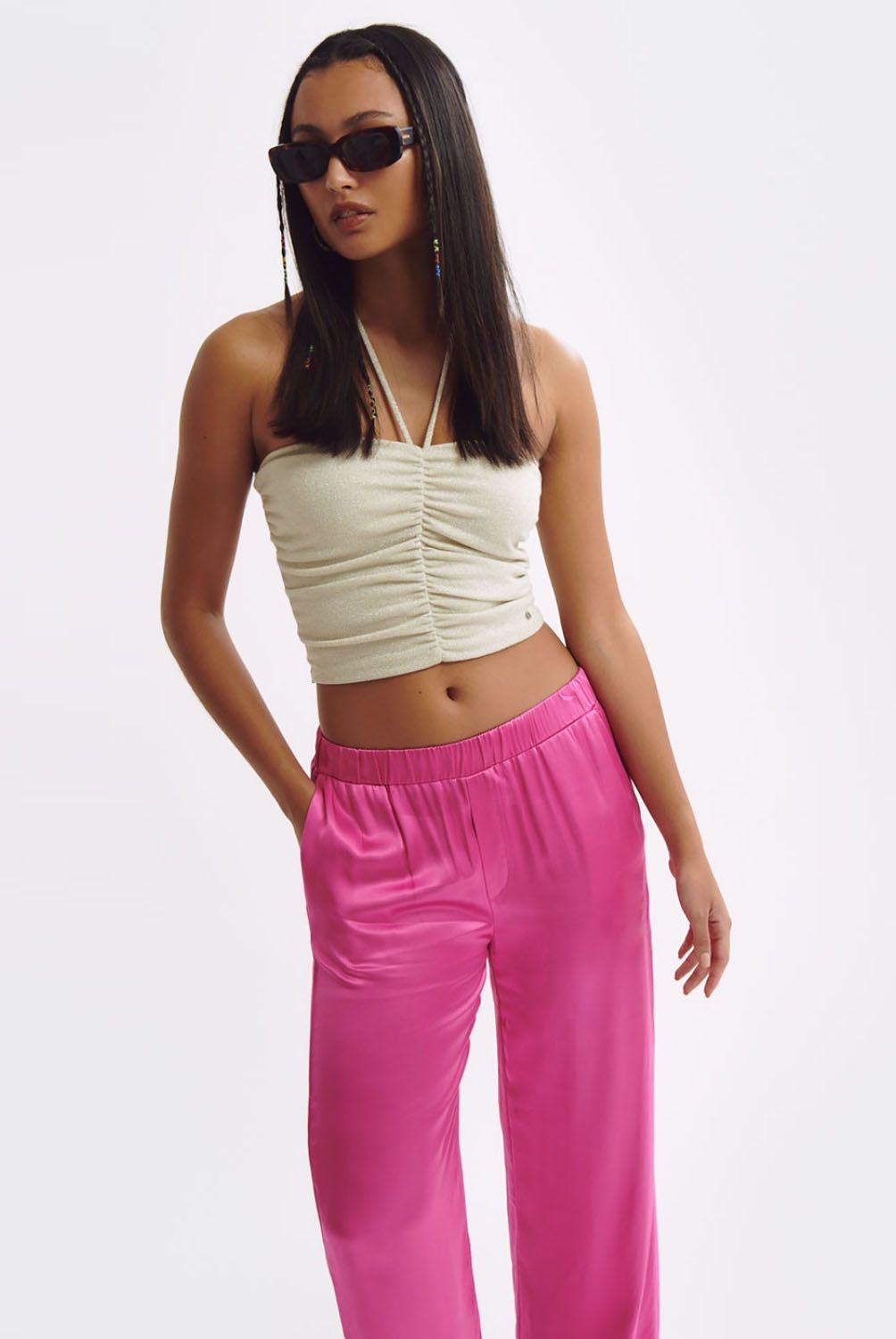 BROWNIE - Crop Top Bandeau Tipo Cortina Mujer Brownie