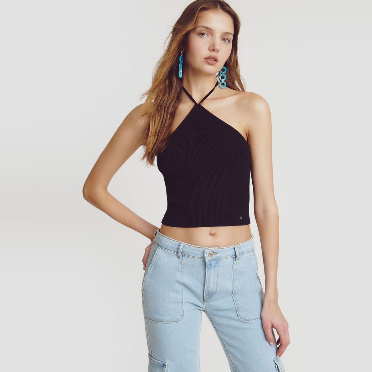 BROWNIE - Crop Top Halter Cinta Cuello Mujer Brownie