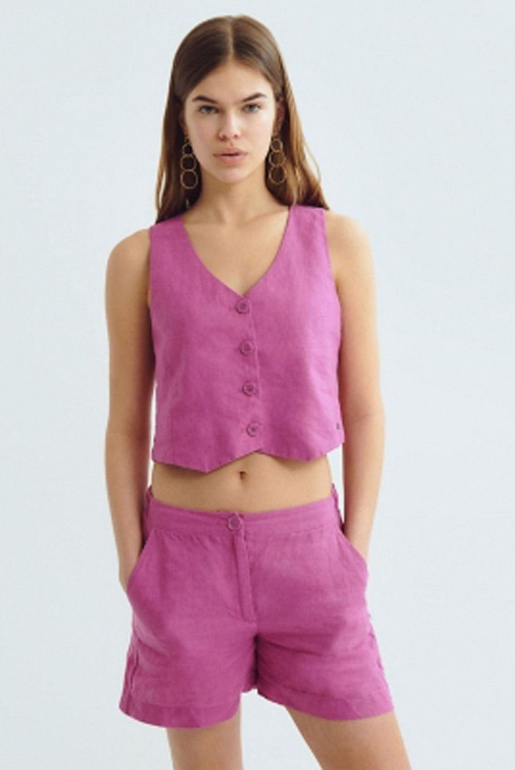 BROWNIE - Short Pinza Lino Básico Mujer Brownie