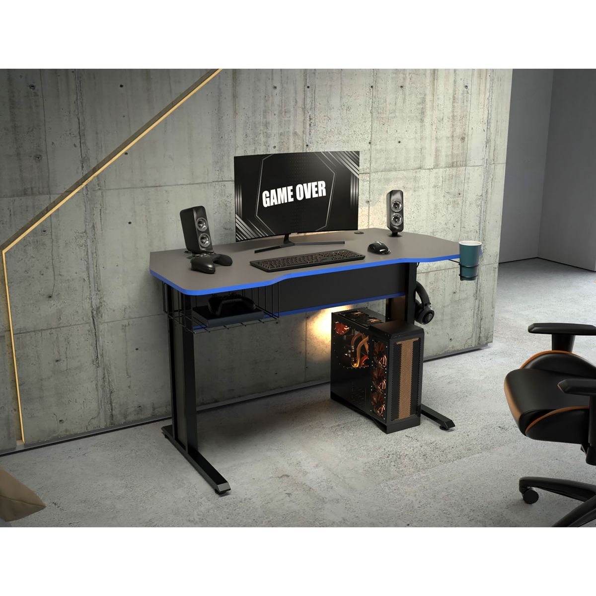 INVAL - Escritorio Es18803 Plomo Canto Azul Inval