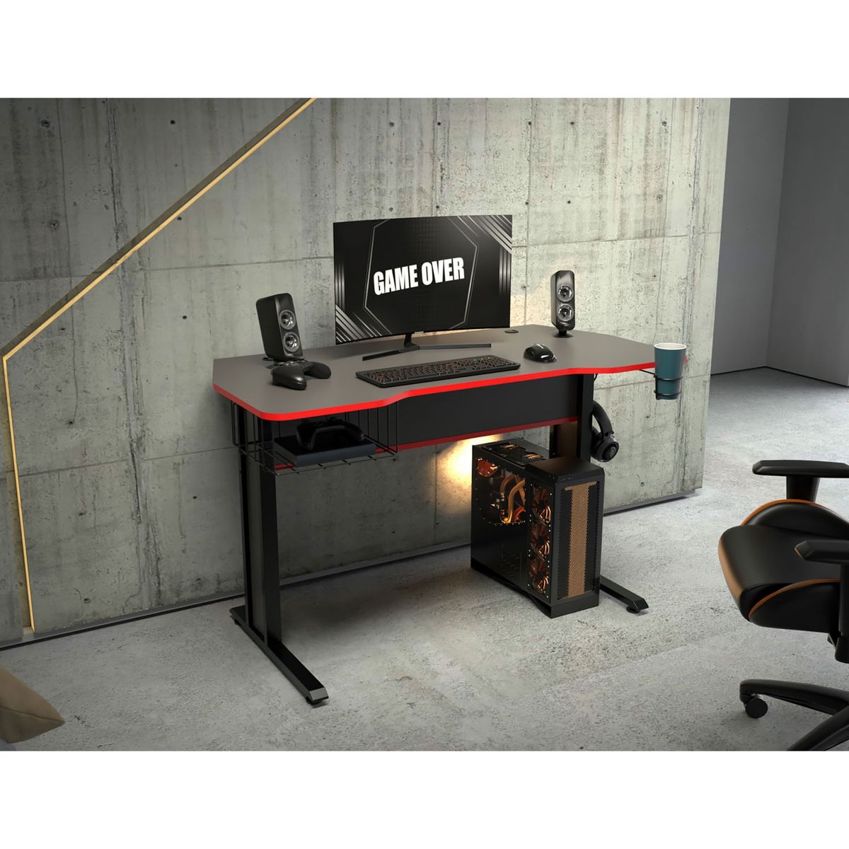 INVAL - Escritorio Es18803 Plomo Canto Rojo Inval