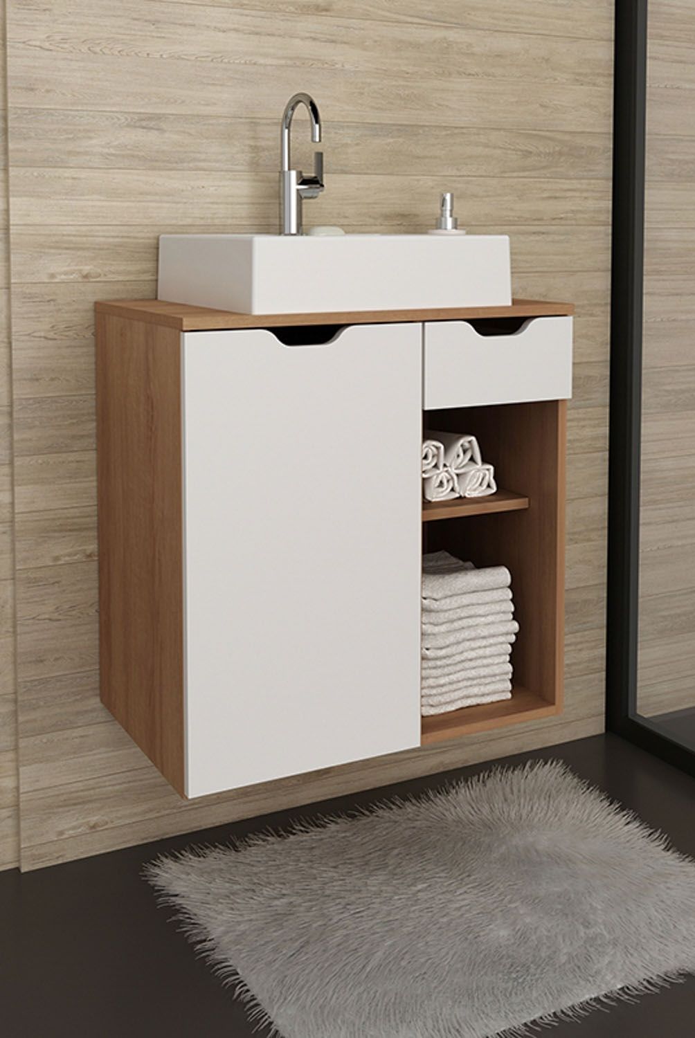 TECNOMOBILI - Mueble Baño 1 Cajón-1 Puerta Almendra Tecnomobili