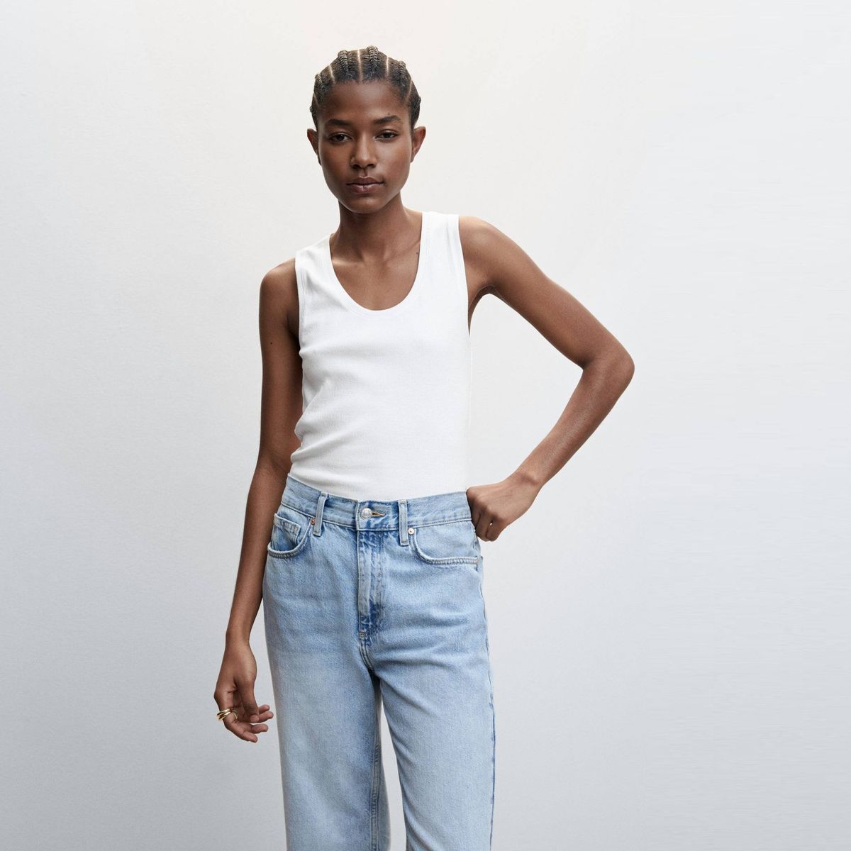 MANGO - Crop Top Básico Algodón Mujer Mango