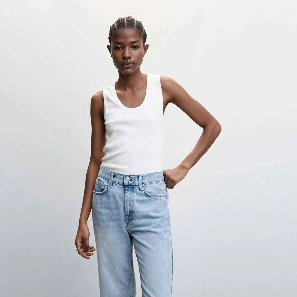 MANGO - Crop Top Básico Algodón Mujer Mango
