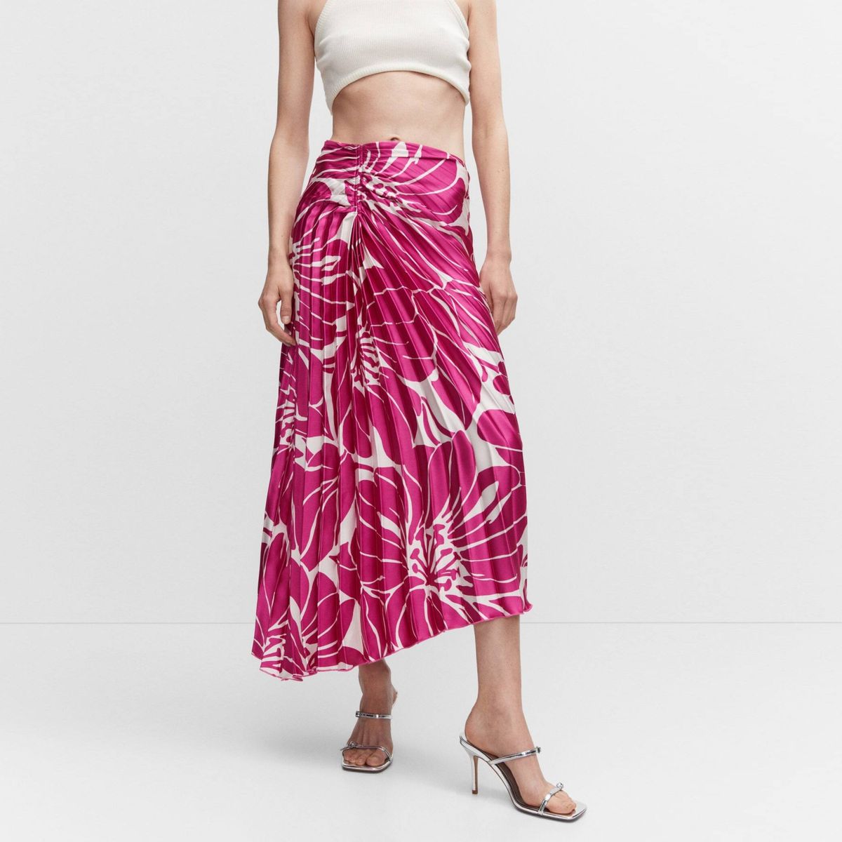 MANGO - Falda Maxi Plisada Satinada Mujer Mango