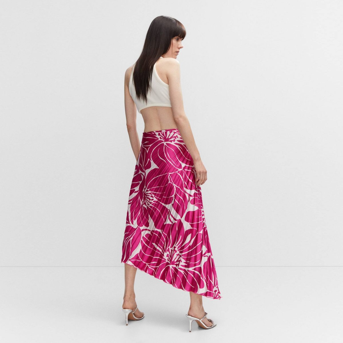 MANGO - Falda Maxi Plisada Satinada Mujer Mango