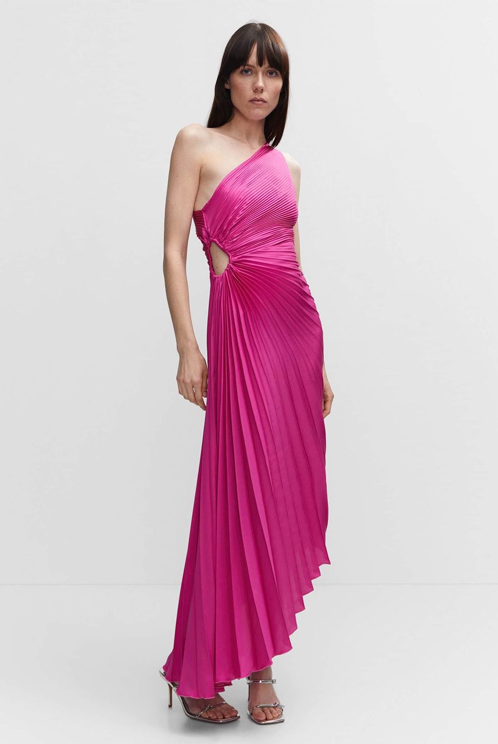 MANGO - Vestido De Fiesta Asimétrico Plisado Mujer Mango